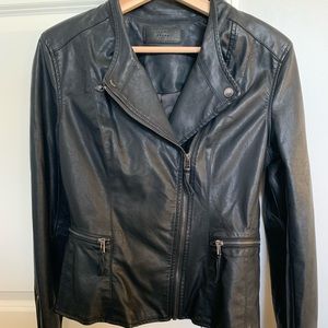 Blank NYC women’s black faux leather moto jacket.